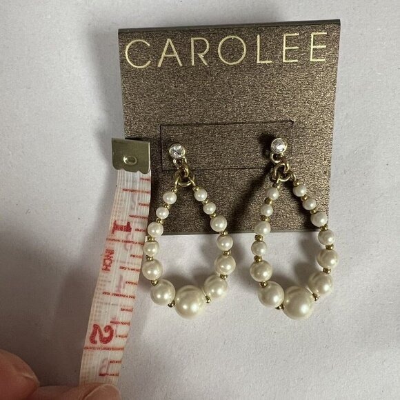 Vintage Carolee Faux Pearl Crystal Dangle Drop Stud Earrings NWT - Picture 5 of 6